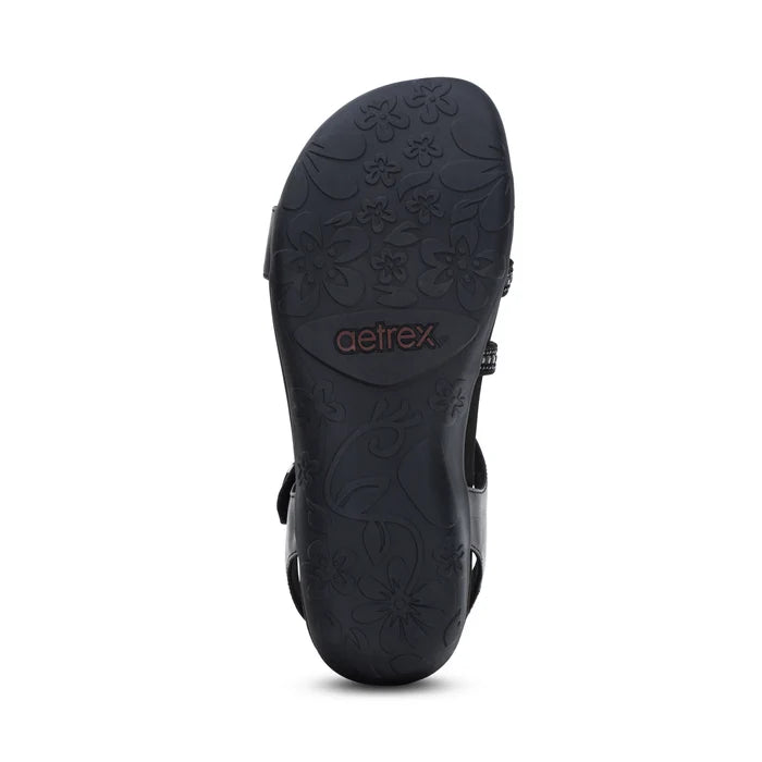aetrex jess adjustable quarter strap women's | black sparkle