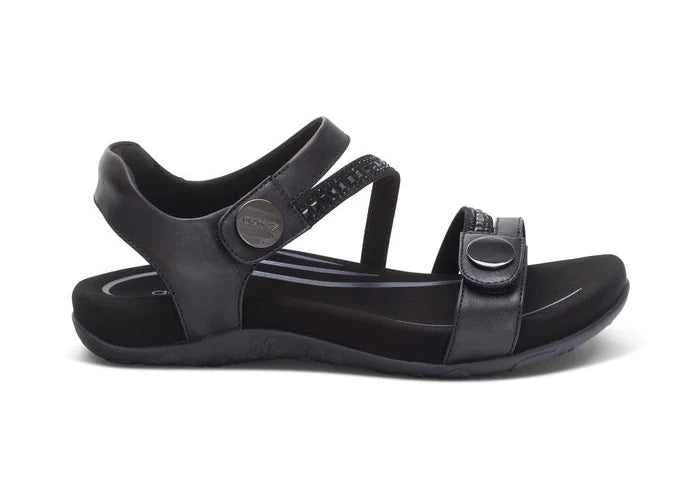 aetrex jess adjustable quarter strap women's | black sparkle