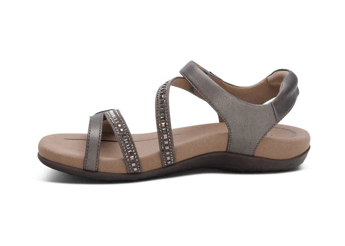 aetrex jess adjustable quarter strap women's | pewter sparkle