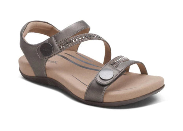 aetrex jess adjustable quarter strap women's | pewter sparkle