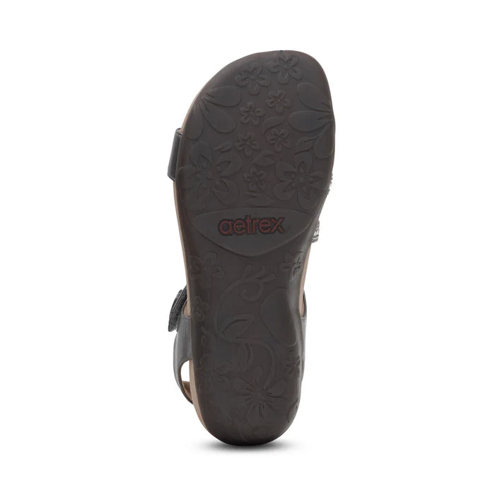 aetrex jess adjustable quarter strap women's | pewter sparkle