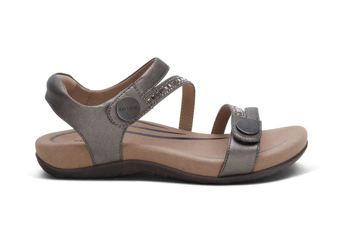 aetrex jess adjustable quarter strap women's | pewter sparkle