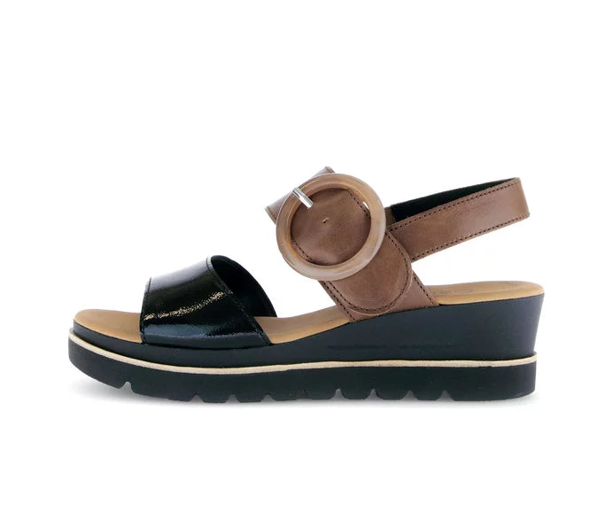 gabor wedge ankle strap women's | black/chocolate