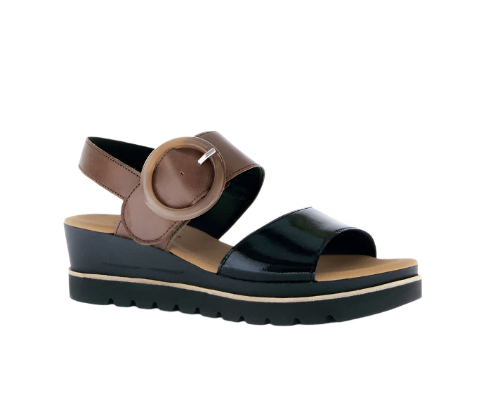 gabor wedge ankle strap women's | black/chocolate