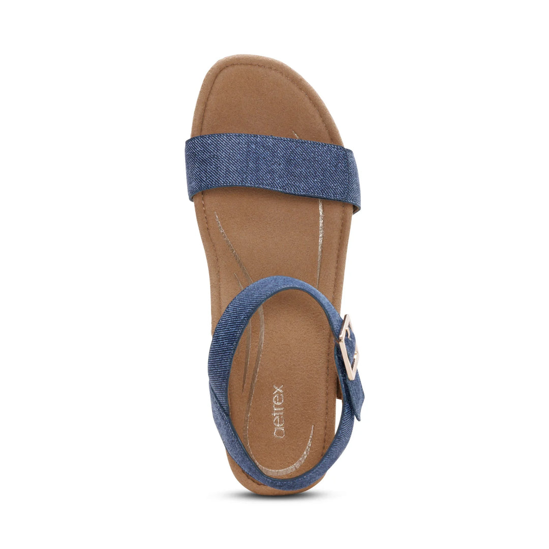 aetrex sydney quarter strap espadrille wedge women's | denim