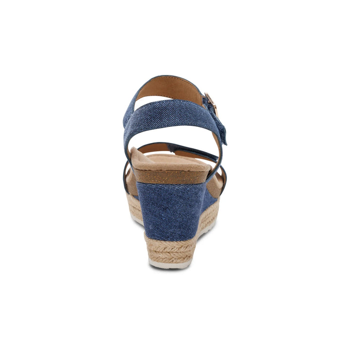 aetrex sydney quarter strap espadrille wedge women's | denim