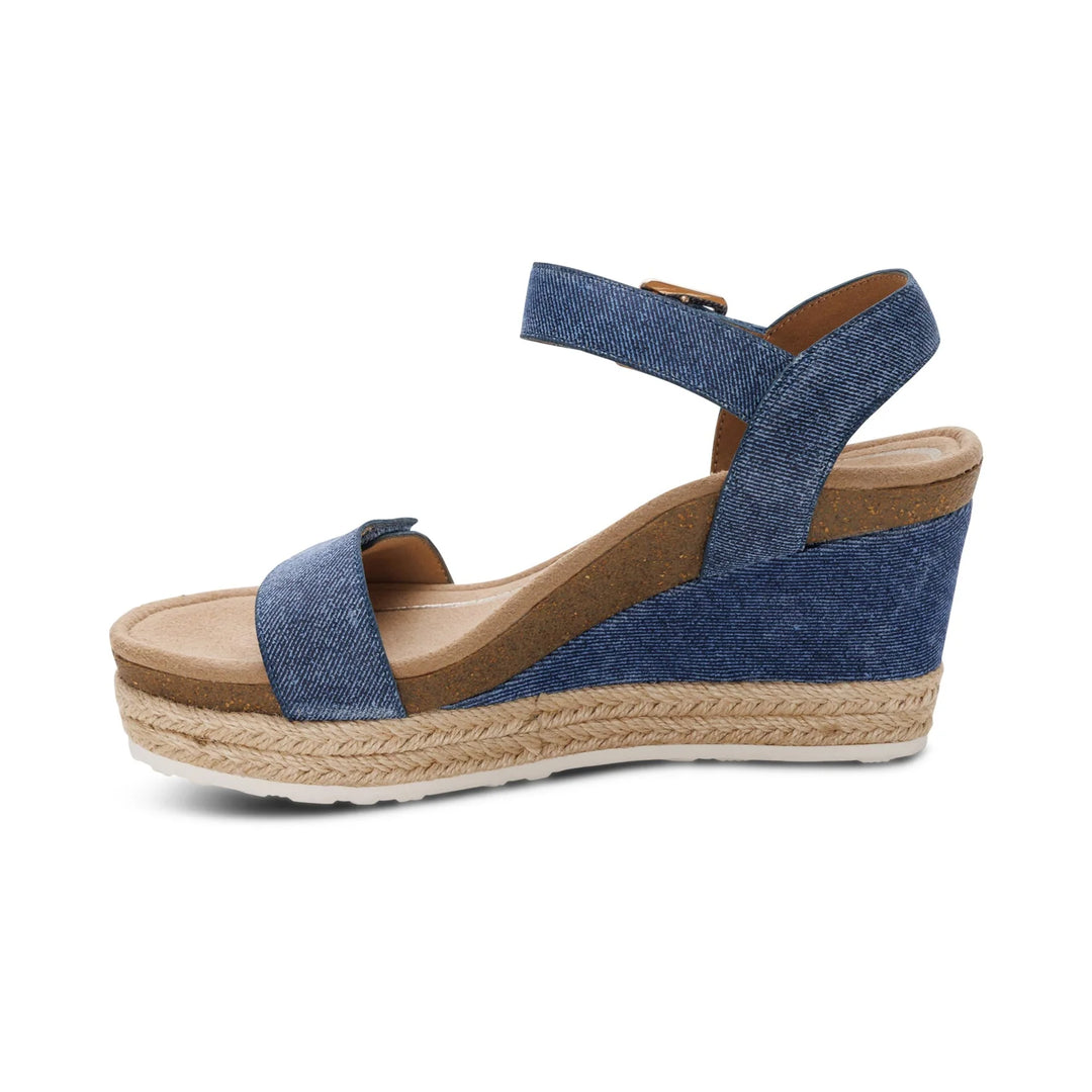 aetrex sydney quarter strap espadrille wedge women's | denim