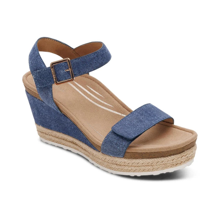 aetrex sydney quarter strap espadrille wedge women's | denim