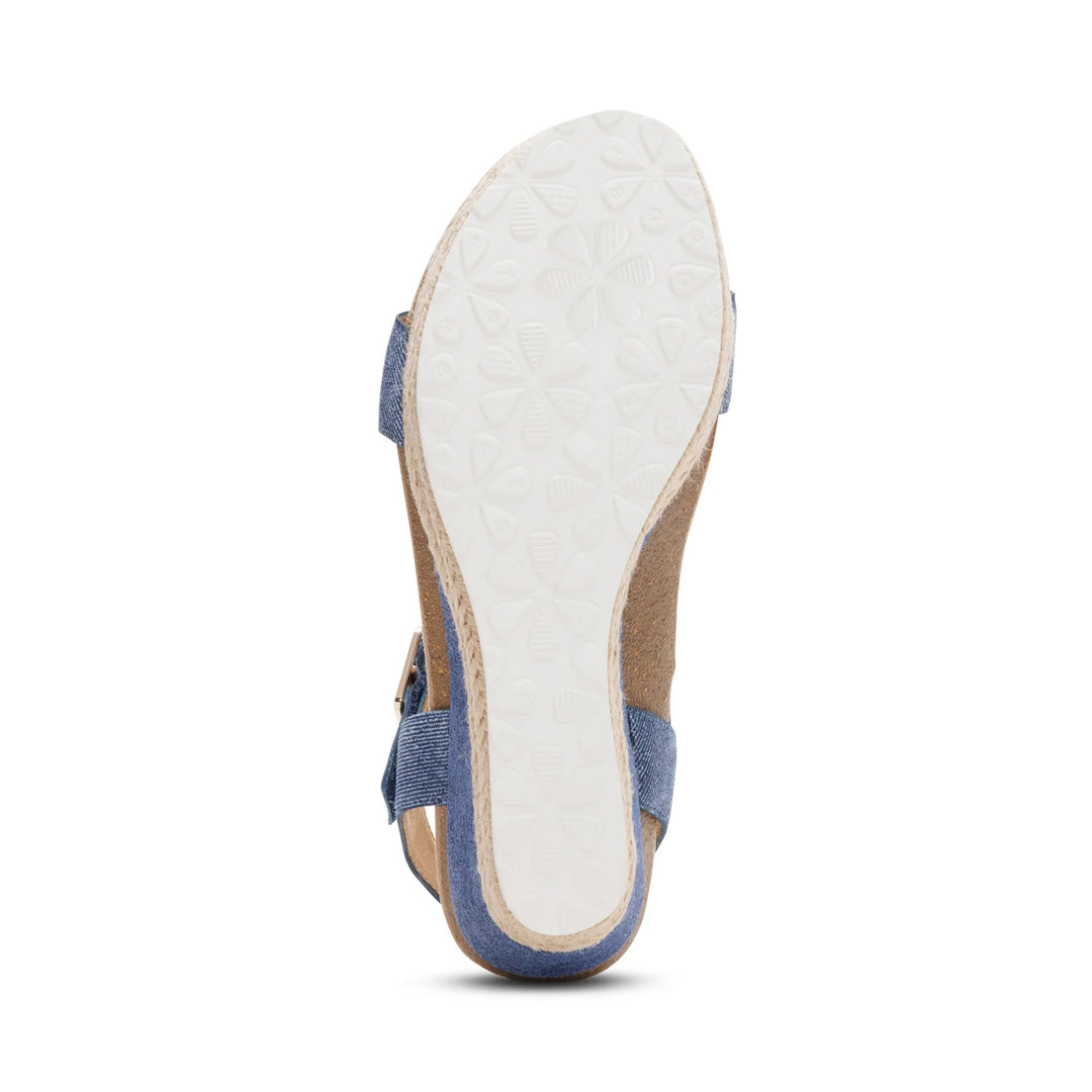 aetrex sydney quarter strap espadrille wedge women's | denim