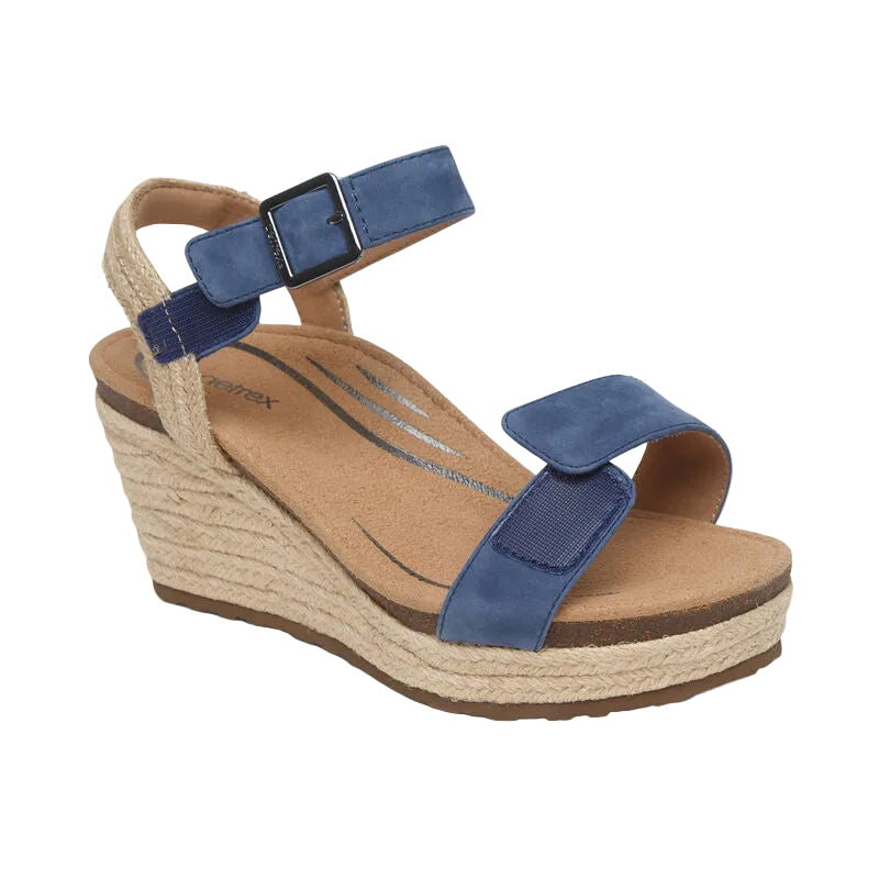 aetrex sydney quarter strap espadrille wedge women's | 