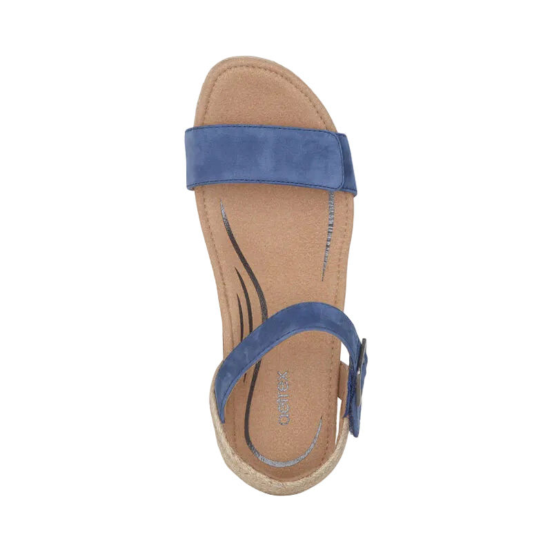 aetrex sydney quarter strap espadrille wedge women's | denim