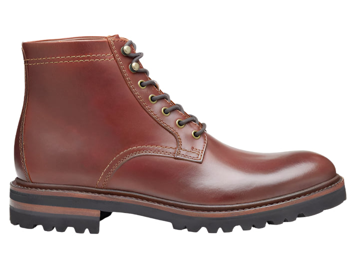 johnston & murphy dudley lug plain toe boot men's | mahogany