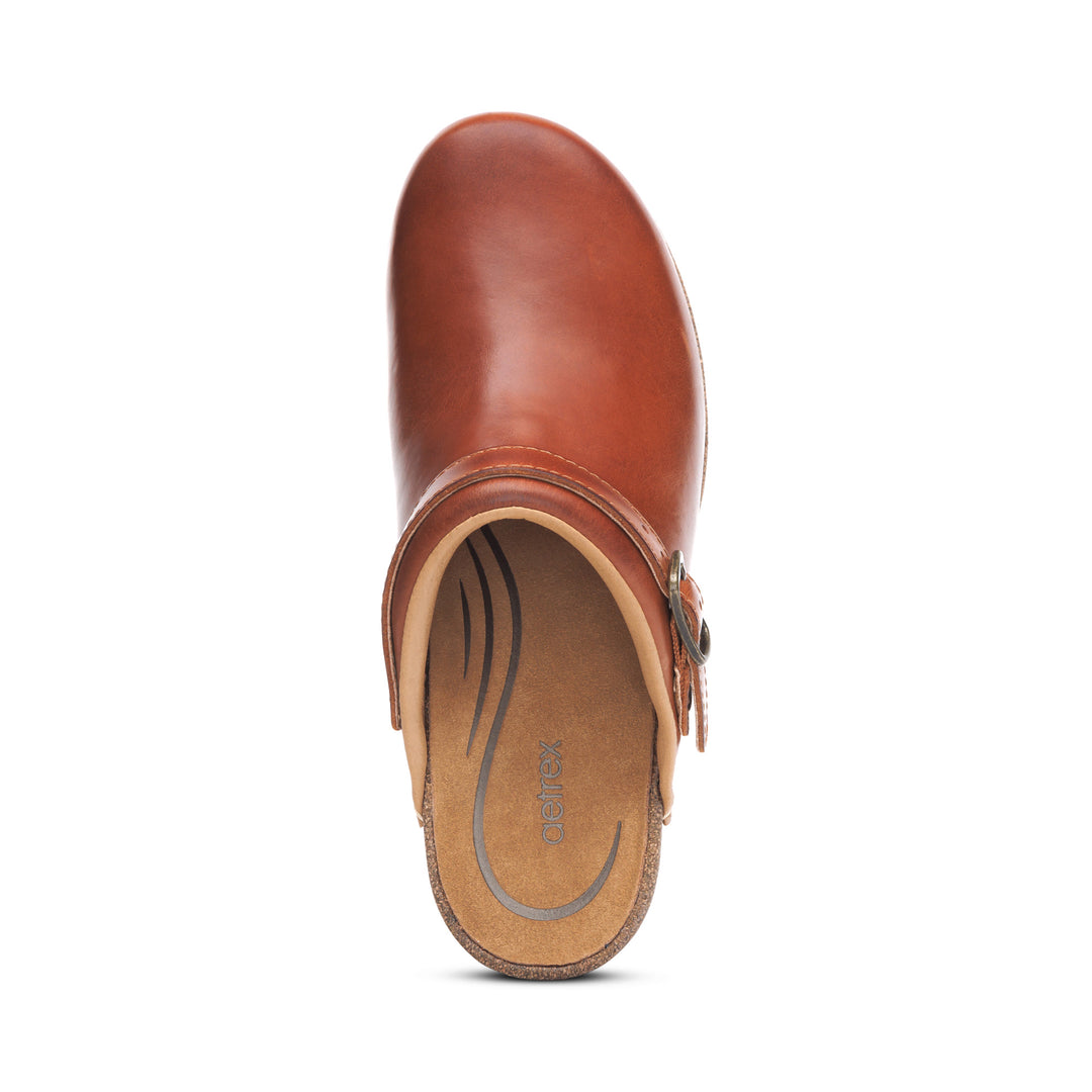 aetrex beckie cork clog women's | cognac