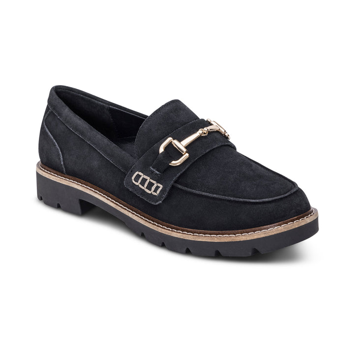 aetrex collette arch support loafer women's | black suede