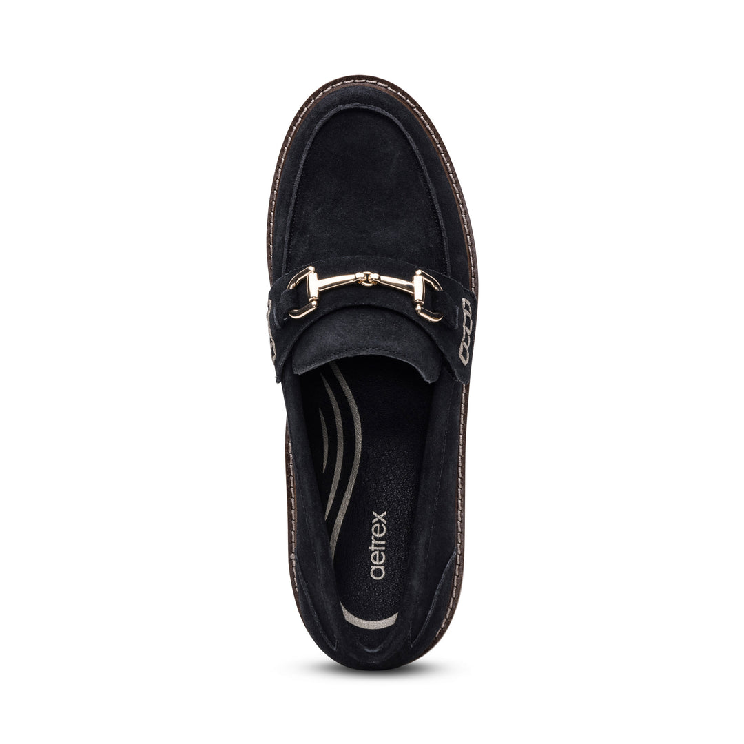 aetrex collette arch support loafer women's | black suede