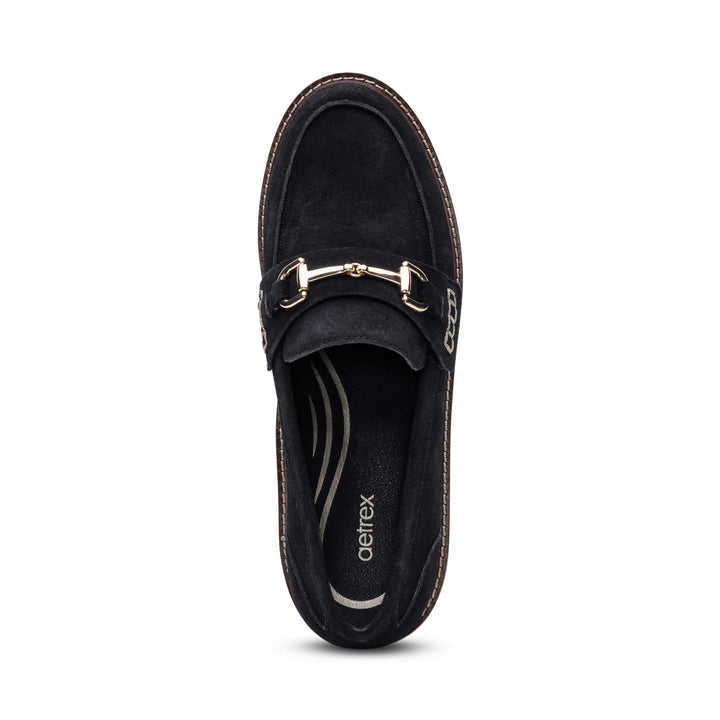 aetrex collette arch support loafer women's | black suede