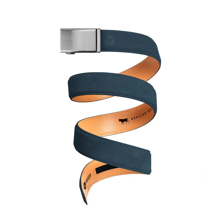 mission belt navy suede full-grain men's | navy/ blue suede
