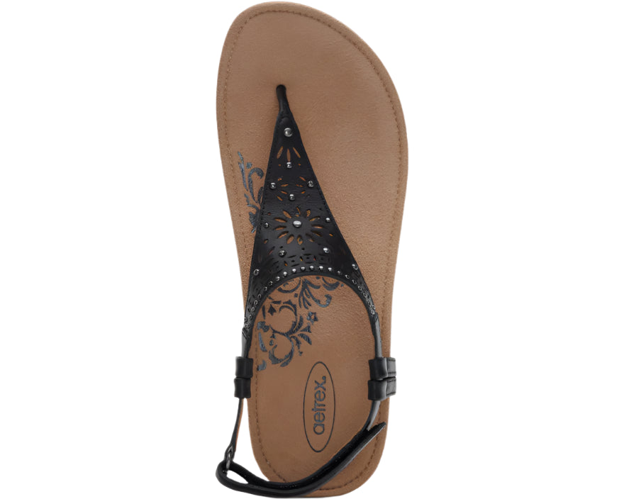 aetrex evelyn thong sandal women's | black