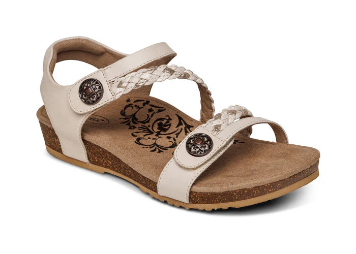 aetrex jillian braided quarter strap women's | butter