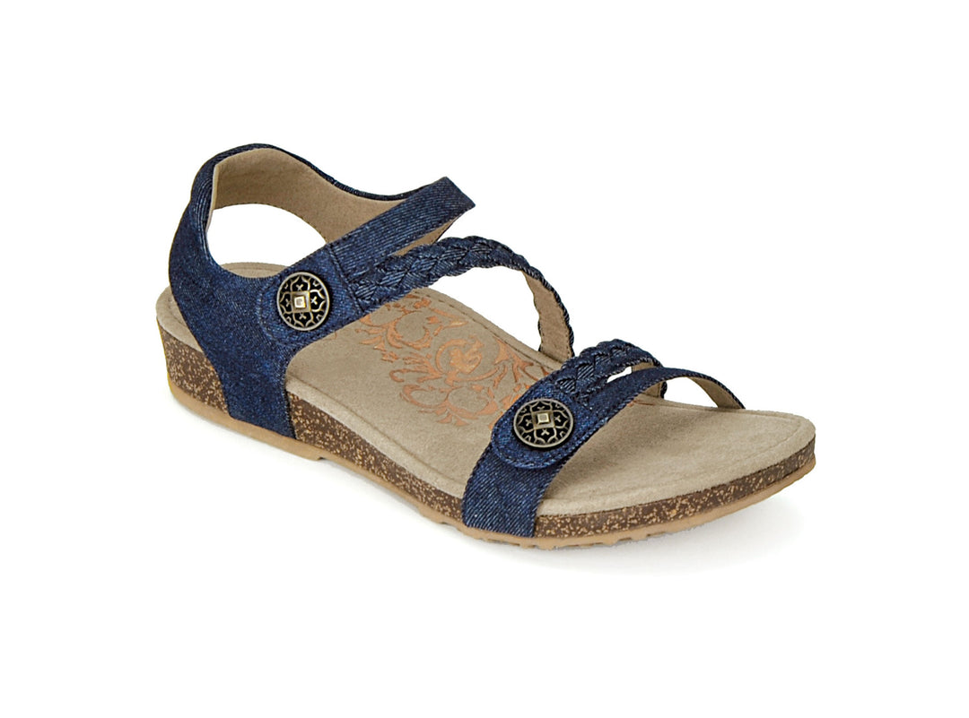 aetrex jillian braided quarter strap women's | denim