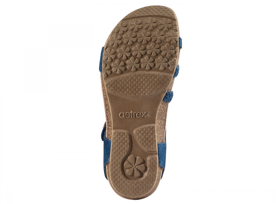 aetrex jillian braided quarter strap women's | denim