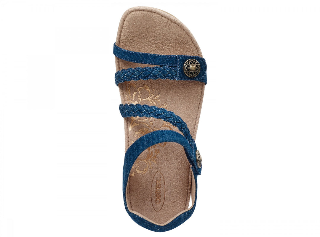 aetrex jillian braided quarter strap women's | denim