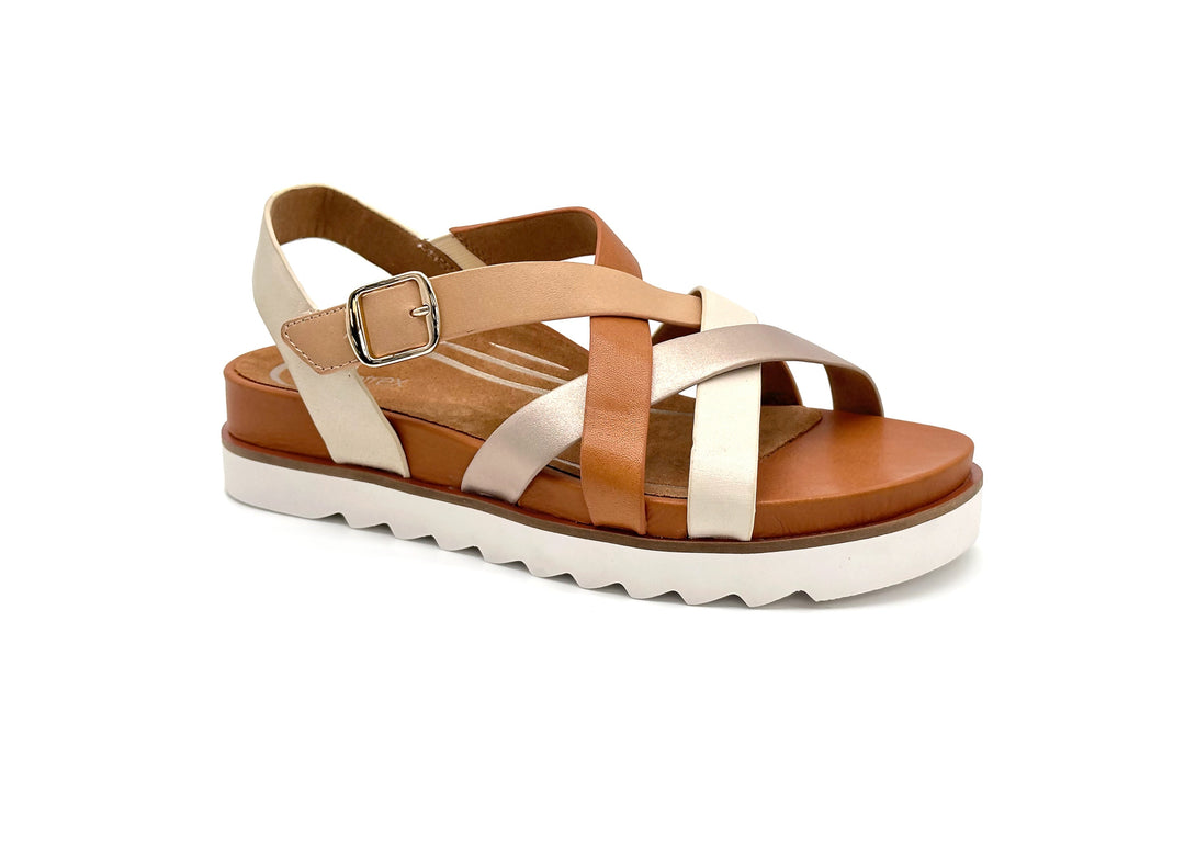 aetrex carmen low platform strap  women's | champagne multi