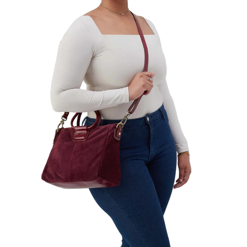 hobo sheila medium satchel women's | prairie garnet