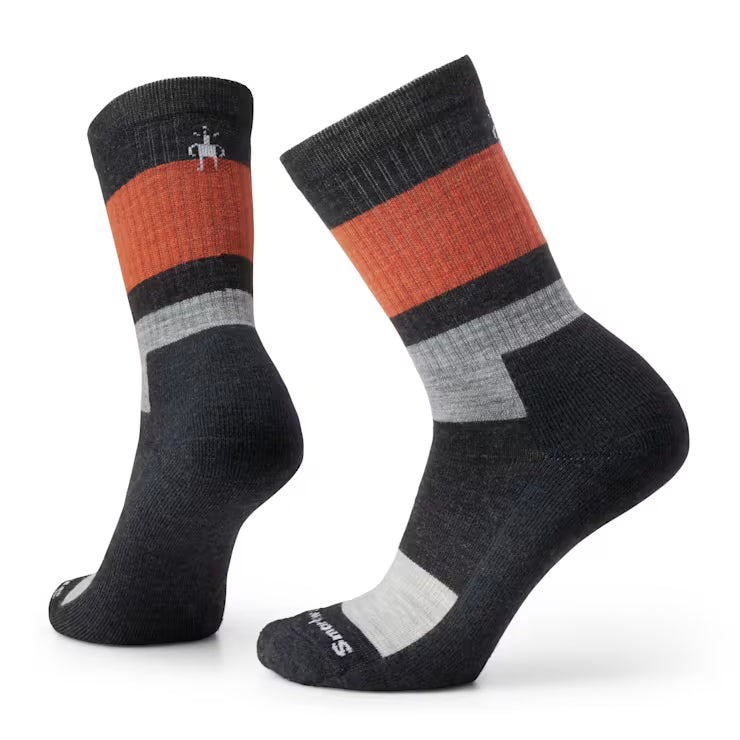 smartwool everyday blocked stripe crew socks | charcoal