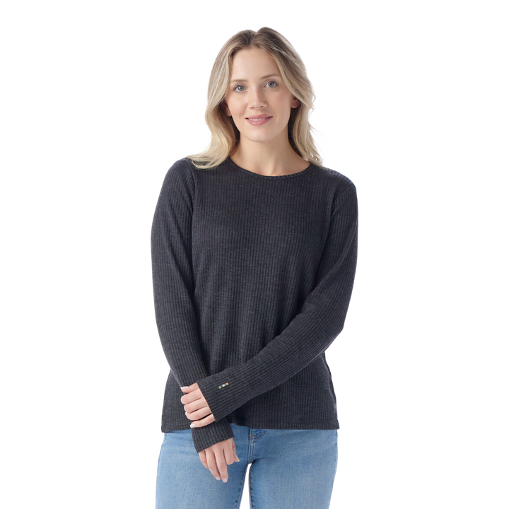 smartwool thermal merino rib crew women's | charcoal heather