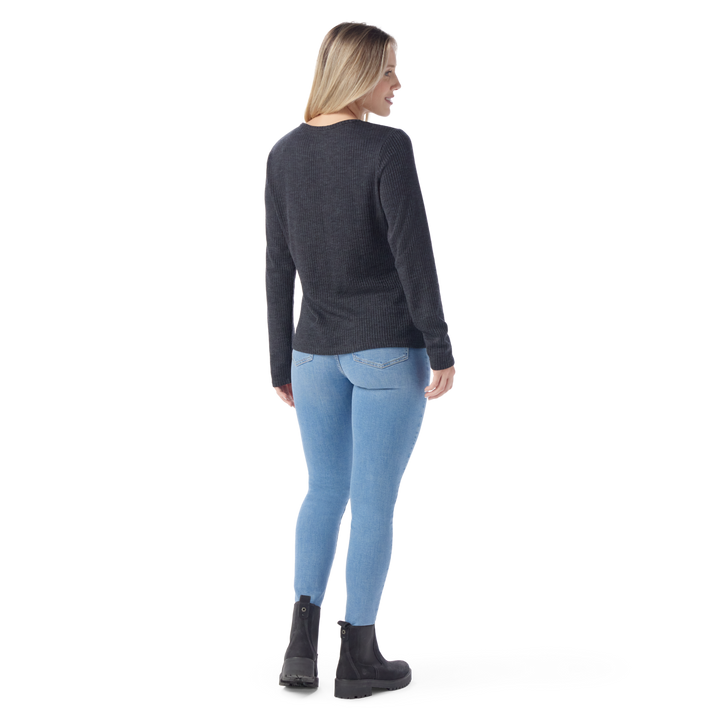 smartwool thermal merino rib crew women's | charcoal heather