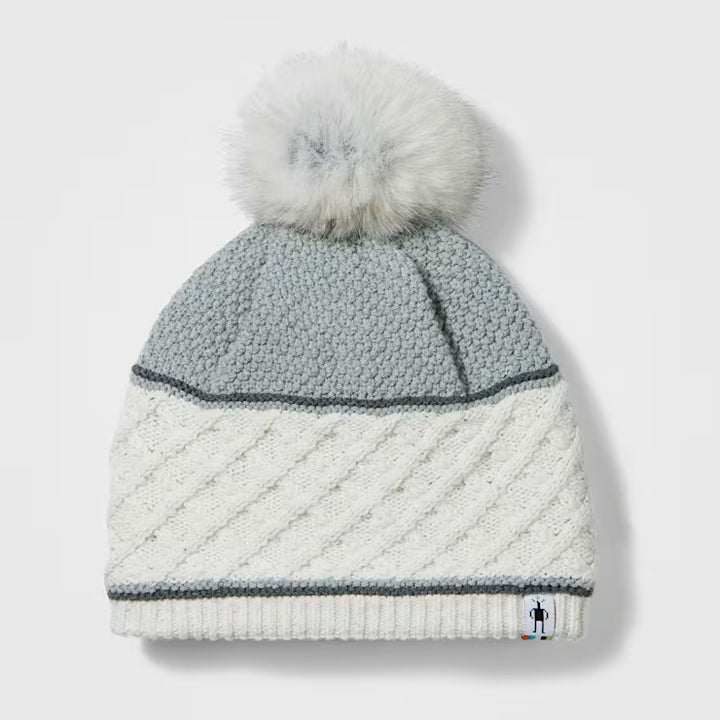 smartwool cable knit colorblock pom beanie | natural