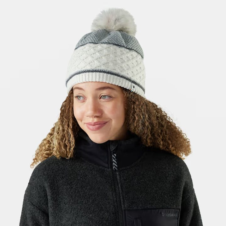 smartwool cable knit colorblock pom beanie | natural