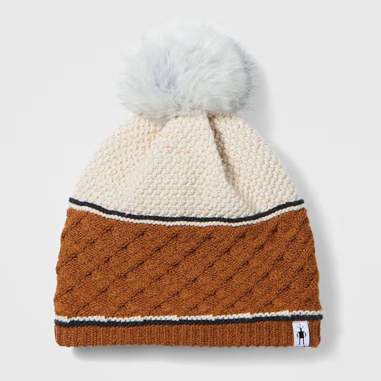 smartwool cable knit colorblock pom beanie | squash