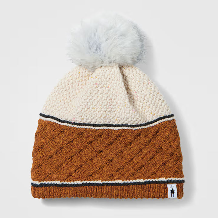 smartwool cable knit colorblock pom beanie | squash