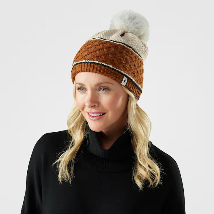 smartwool cable knit colorblock pom beanie | squash