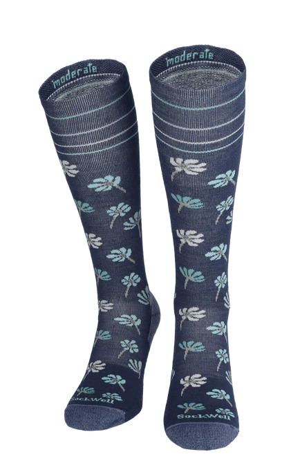 sockwell field flower moderate compression women's | denim