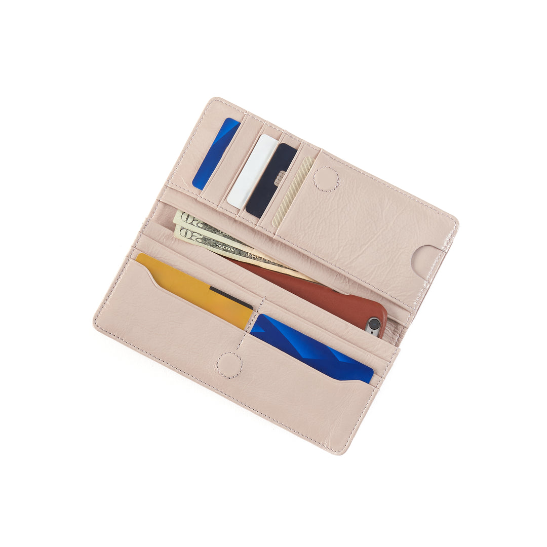 hobo hutton large wallet women's | stone gloss
