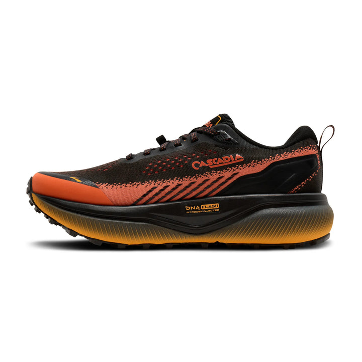 brooks cascadia 20 men's | black tigerlily orange