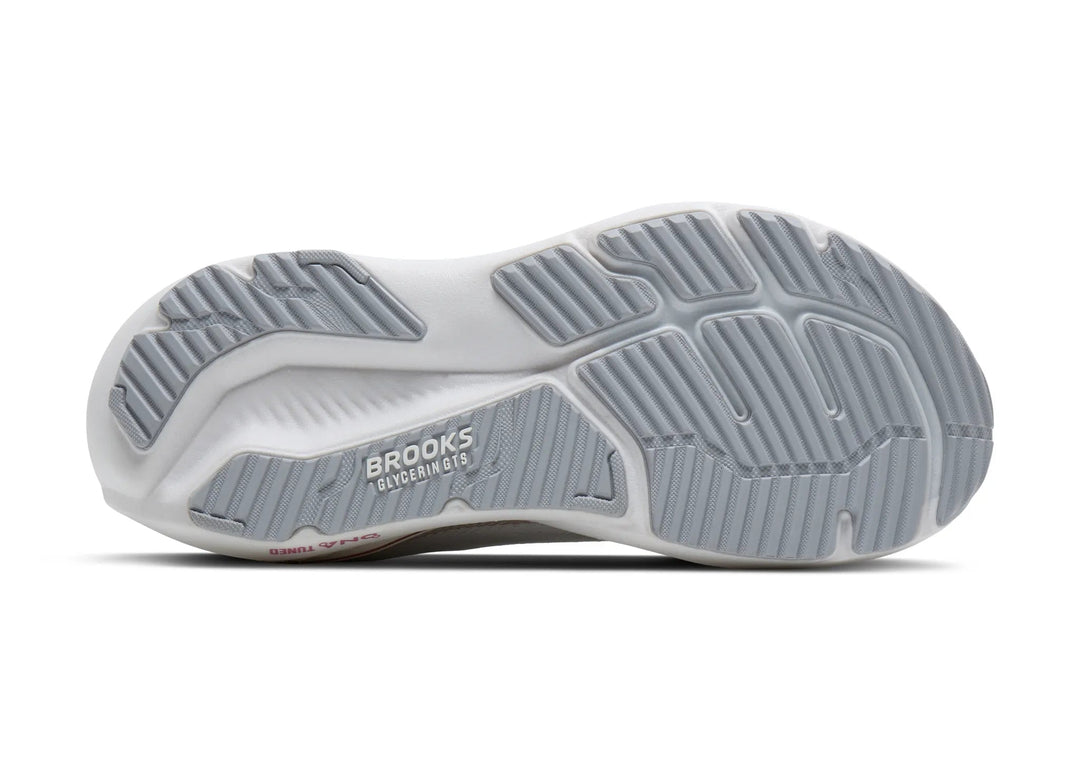 brooks glycerin gts 23 wide women's | white/harbor mist/metallic