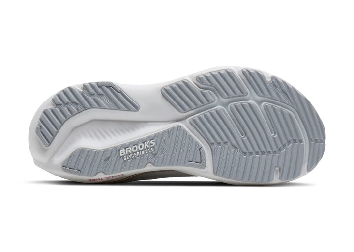 brooks glycerin gts 23 wide women's | white/harbor mist/metallic