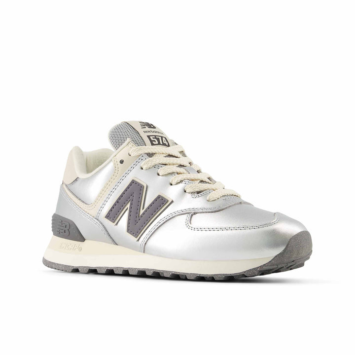new balance 574 women's | metallic silver/artic grey