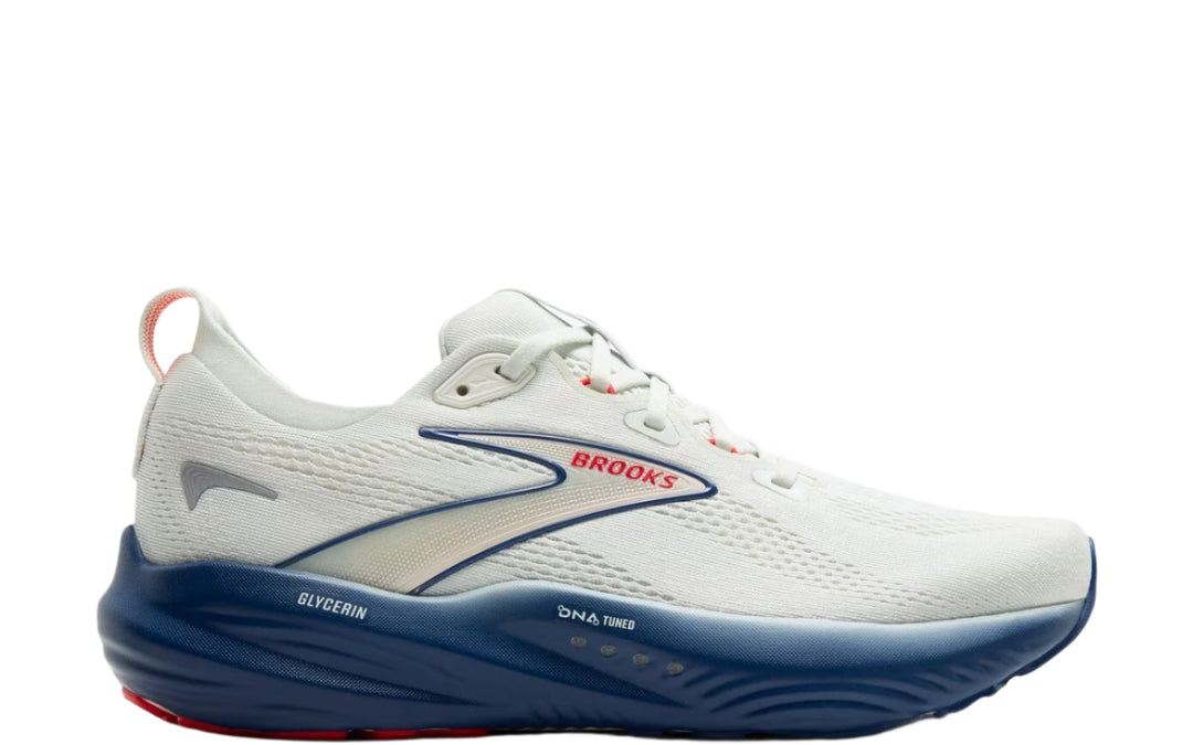 brooks glycerin 22 men's | gray/navy peony/fiery red