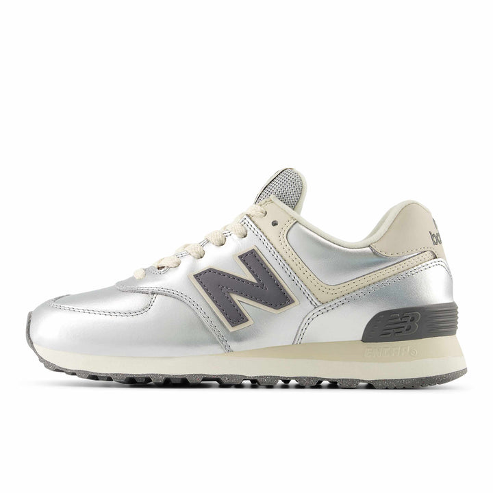 new balance 574 women's | metallic silver/artic grey