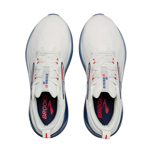 brooks glycerin 22 men's | gray/navy peony/fiery red