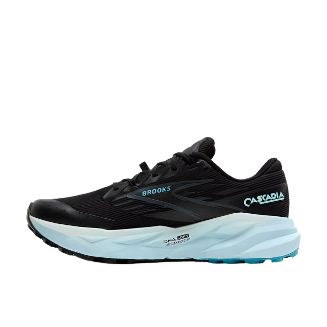 brooks cascadia 19 gtx women's | black/ebony/blue flower