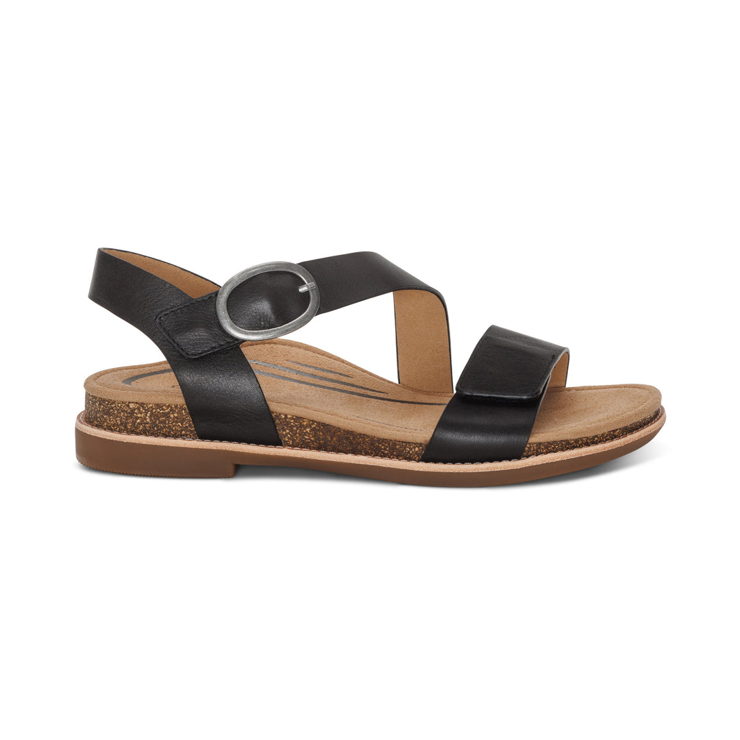 aetrex tamara asymmetrical quarter strap women's | black