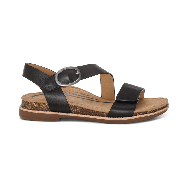 aetrex tamara asymmetrical quarter strap women's | black