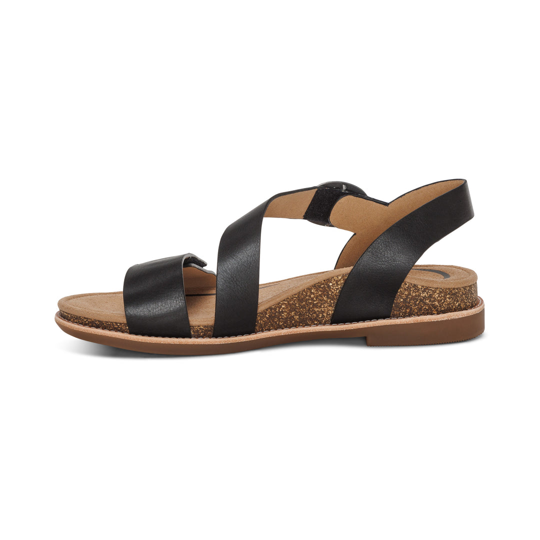 aetrex tamara asymmetrical quarter strap women's | black