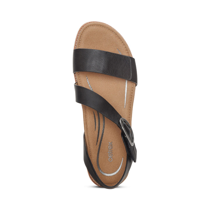 aetrex tamara asymmetrical quarter strap women's | black